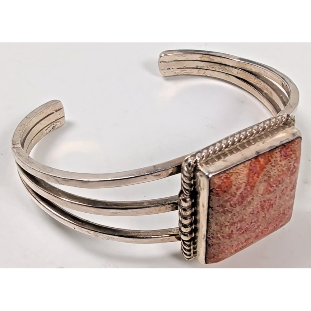 P.A. Smith Sterling Silver Red Sponge Coral Split Shank Cuff Bracelet